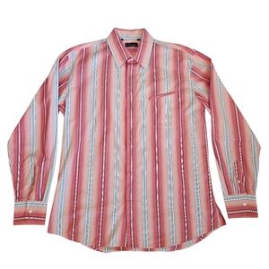 7 Diamonds Mens Coral Red Striped Button Down Sz XXL